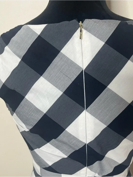 DKNY Women’s Black/White Gingham Sleeveless Belted A~Line Maxi Dress Sz 2 - Picture 8 of 12